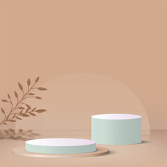 3d cream color podium and minimal cream color wall scene. Pastel color abstract room design. Vector