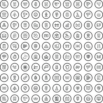 100 traffic icons set. Outline illustration of 100 traffic icons vector set isolated on white background