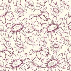 Hand drawn sketch flower seamless pattern. line art flower background.