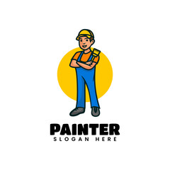 Vector Logo Illustration Painter Mascot Cartoon Style.