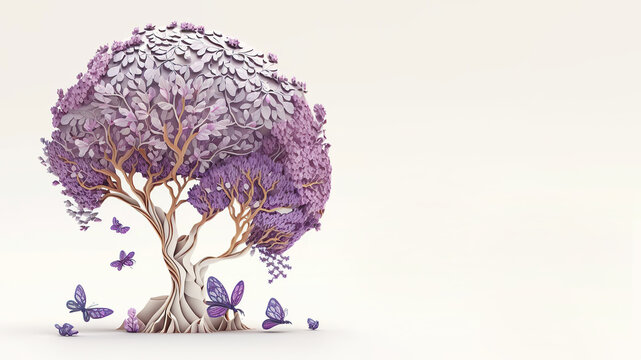 Purple brain tree, Epilepsy and alzheimer awareness, mental health, brainstorming concept, created with Generative AI
