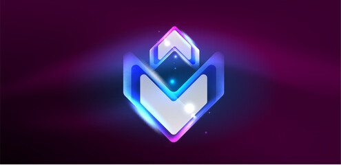 Neon glowing techno lines and arrows, hi-tech futuristic abstract background template