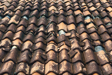 Old tile roof close up