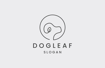 dog head and leaf logo made of lines. vector illustration .
