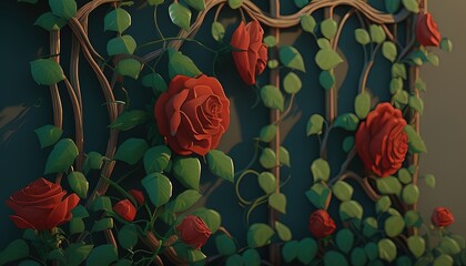 climbing roses digital art illustration, Generative AI