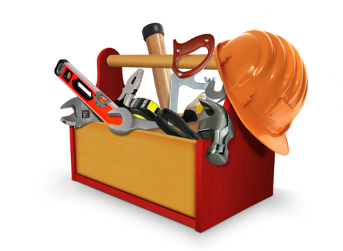 wooden toolbox with tools