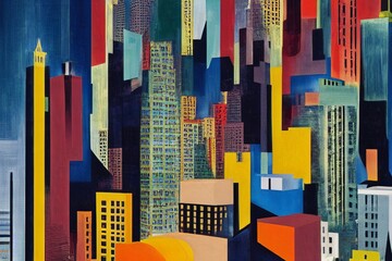 cityscape paper collage, mixed media paper cutoff