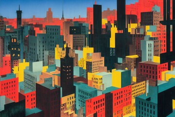 cityscape paper collage, mixed media paper cutoff