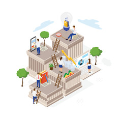 Technology Startup Company Isometric Composition Background Concept With People and Digital Related Asset Illustration