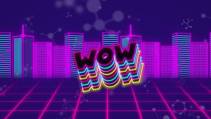 Animation of wow text over molecules and digital city - Powered by Adobe