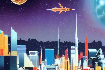 cityscape paper collage, mixed media paper cutoff