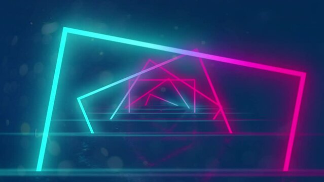 Animation of neon squares moving on blue background