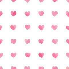 Watercolor hearts seamless background for background texture, wrapping paper, textile greeting card template or wallpaper design