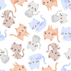 seamless digital art  illustration cats concept for kids used for background texture, wrapping paper, textile greeting card template or wallpaper design