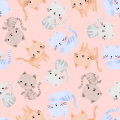 seamless digital art  illustration cats concept for kids used for background texture, wrapping paper, textile greeting card template or wallpaper design