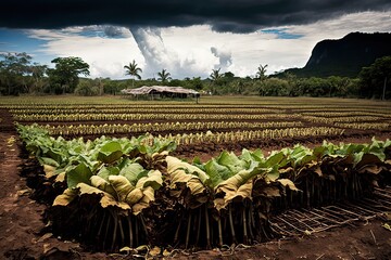 Dry Tobacco Field in Vinales, Cuba. Photo generative AI