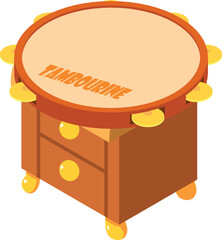 Tambourine icon isometric vector. Percussion music instrument on wood nightstand. Music and art concept
