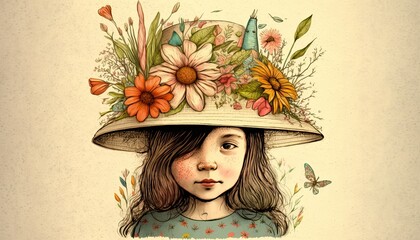 Beautiful Colorful Artistic Designer Easter bonnet Hand Drawn by Kid for Desktop Background or Digital Device, Holiday Celebration of Happiness, Joy, Cheerfulness generative AI