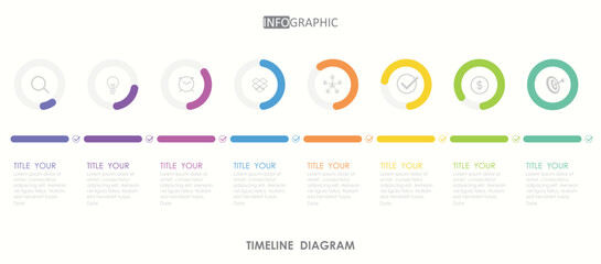 timeline Infographic diagram element template with circle and flat text style. Colorful can be used for presentation slides.