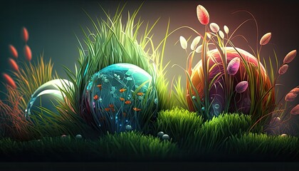 Obraz na płótnie Canvas Beautiful Colorful Artistic Designer Easter grass wallpaper for Desktop Background or Digital Device, Holiday Celebration of Happiness, Joy, Cheerfulness generative AI