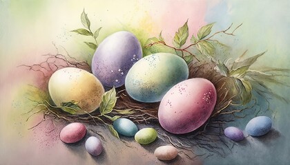 Beautiful Colorful Artistic Designer Easter Pastel colors Watercolor Painting for Desktop Background or Digital Device, Holiday Celebration of Happiness, Joy, Cheerfulness generative AI