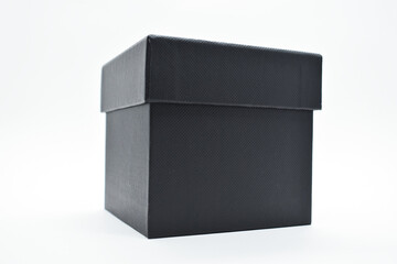 black paper box on white background, packaging industry