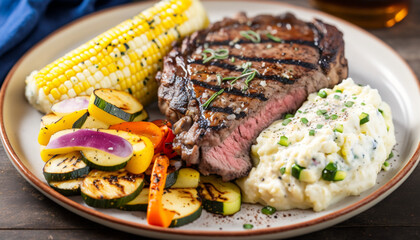 grilled steak with vegetables