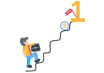 flat design businessman walking step to step. goal and success concept.