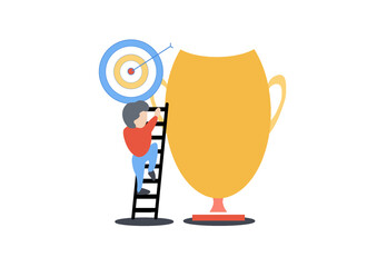 flat design businessman is success on his job. goal and success concept.