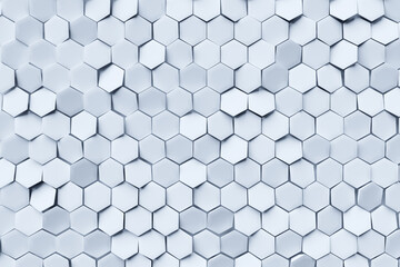 3d illustration honeycomb mosaic. Realistic texture of geometric grid cells. Abstract gray wallpaper with hexagonal grid.