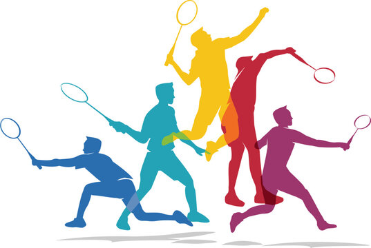 Colorful vector editable badminton player poses for any graphic background	