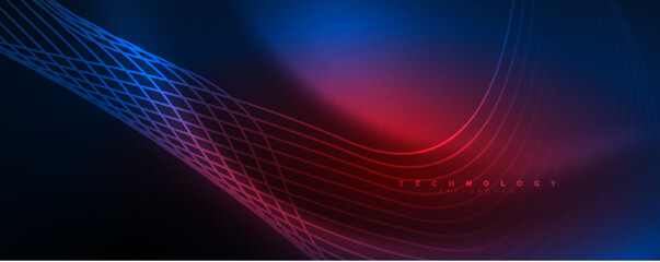 Techno neon wave lines, dynamic electric motion, speed concept. Templates for wallpaper, banner, background, landing page, wall art, invitation, prints
