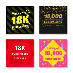 Obraz premium Thank you 18k subscribers set template vector. 18000 subscribers. 18k subscribers colorful design vector. thank you eighteen thousand subscribers