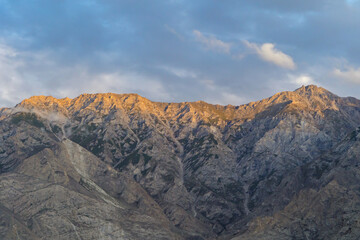 Karakoram high mountain hills. Nature landscape background, Skardu-Gilgit, Pakistan. Travel on holiday vacation.