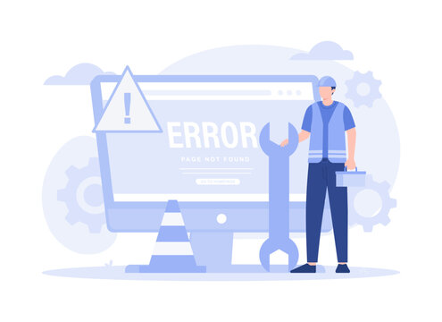 fix 404 error page design concept. Computer screen with error. Modern vector flat illustration