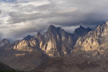 Fototapeta premium Karakoram high mountain hills. Nature landscape background, Skardu-Gilgit, Pakistan. Travel on holiday vacation.