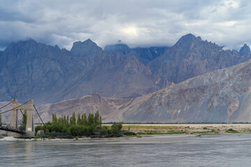 Fototapeta premium Karakoram high mountain hills. Nature landscape background, Skardu-Gilgit, Pakistan. Travel on holiday vacation.