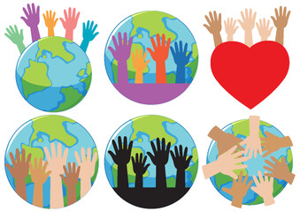 Set of hands on earth icon
