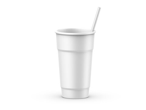 Disposable cup with lid and straw for cold drink, soda pop, ice tea or coffee, cocktail, milkshake. 3D render illustration