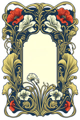 vintage items: vertical label art nouveau - poppy. Generative AI