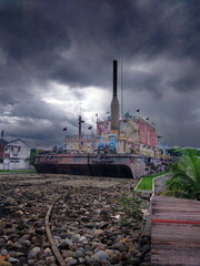 Abandoned stranded ship in city of Banda Aceh. The Stranded Ship Caused by Indonesian Tsunami in...