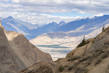 Karakoram high mountain hills. Nature landscape background, Skardu-Gilgit, Pakistan. Travel on holiday vacation.