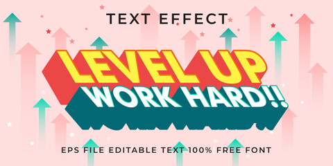 Level up work hard text effect logo mockup vector template mockup