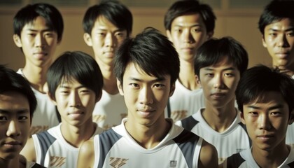Fototapeta na wymiar Group of Diverse and Empowered Asian Youth Male High School Students Working Together in Track and Field : Power of Collaboration in Clubs, Sports Teams (generative AI)
