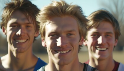 Group of Diverse and Empowered Caucasian White Youth Male High School Students Working Together in Cross Country : Power of Collaboration in Clubs, Sports Teams (generative AI)