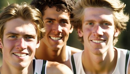 Group of Diverse and Empowered Caucasian White Youth Male High School Students Working Together in Cross Country : Power of Collaboration in Clubs, Sports Teams (generative AI)