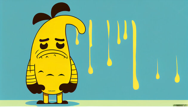 banana Cartoon Character, sadness in art illustration