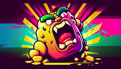 Cartoon character is angry hungry in art illustration