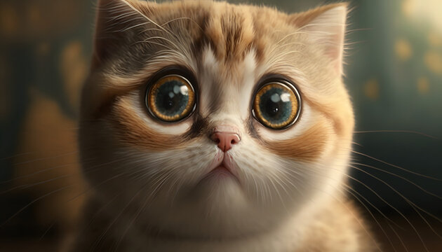 Close up Portrait Of a Cat, Cute Cat Close up Picture, Kitten facing Camera Generative AI
