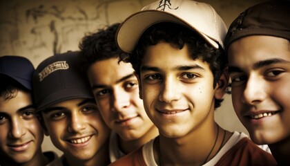 Group of Diverse and Empowered Middle Eastern Youth Male High School Students Working Together in Baseball : Power of Collaboration in Clubs, Sports Teams (generative AI)